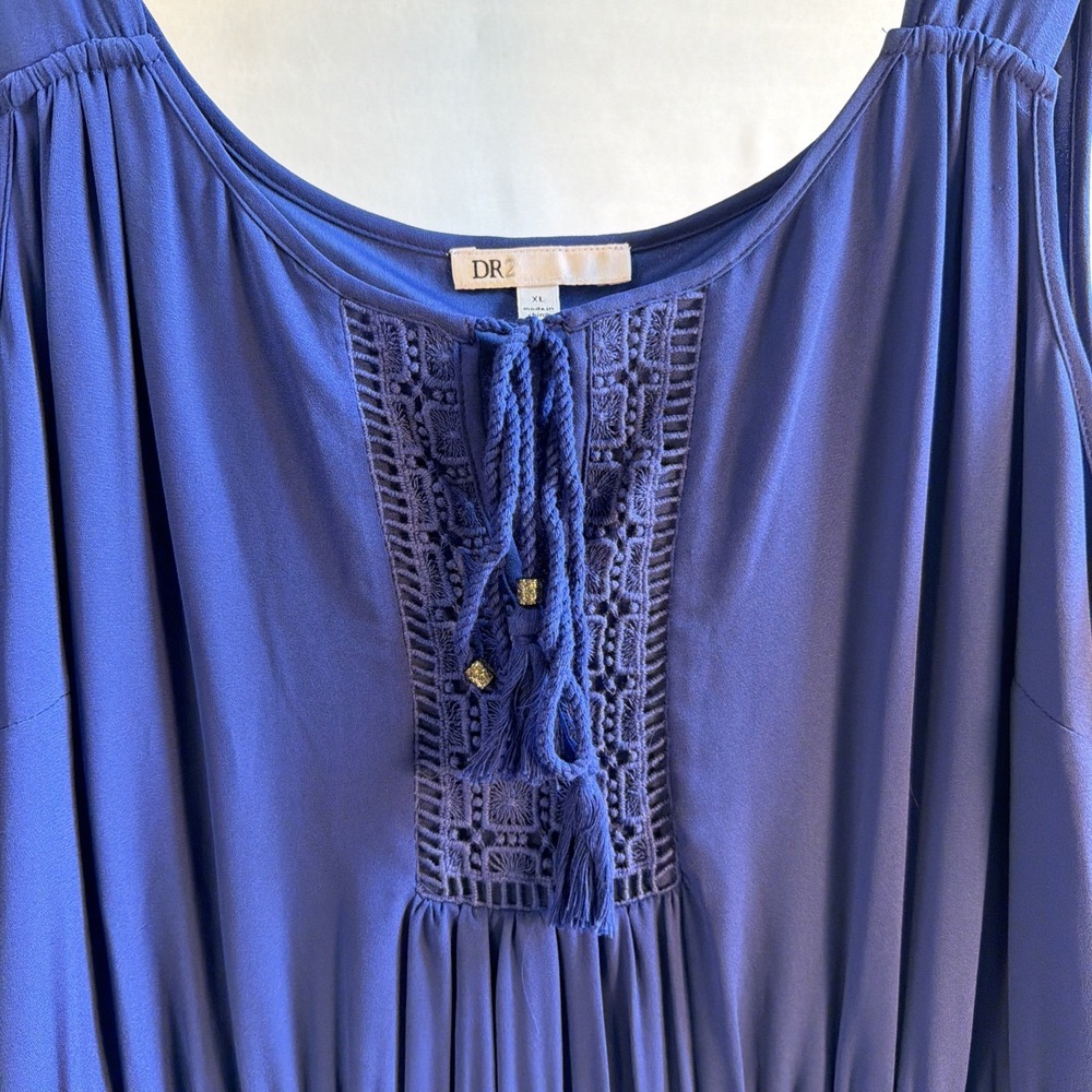 DR2 Royal Blue Maxi Dress Sleeveless Boho Tiered Textured Fabric W Slip Size XL